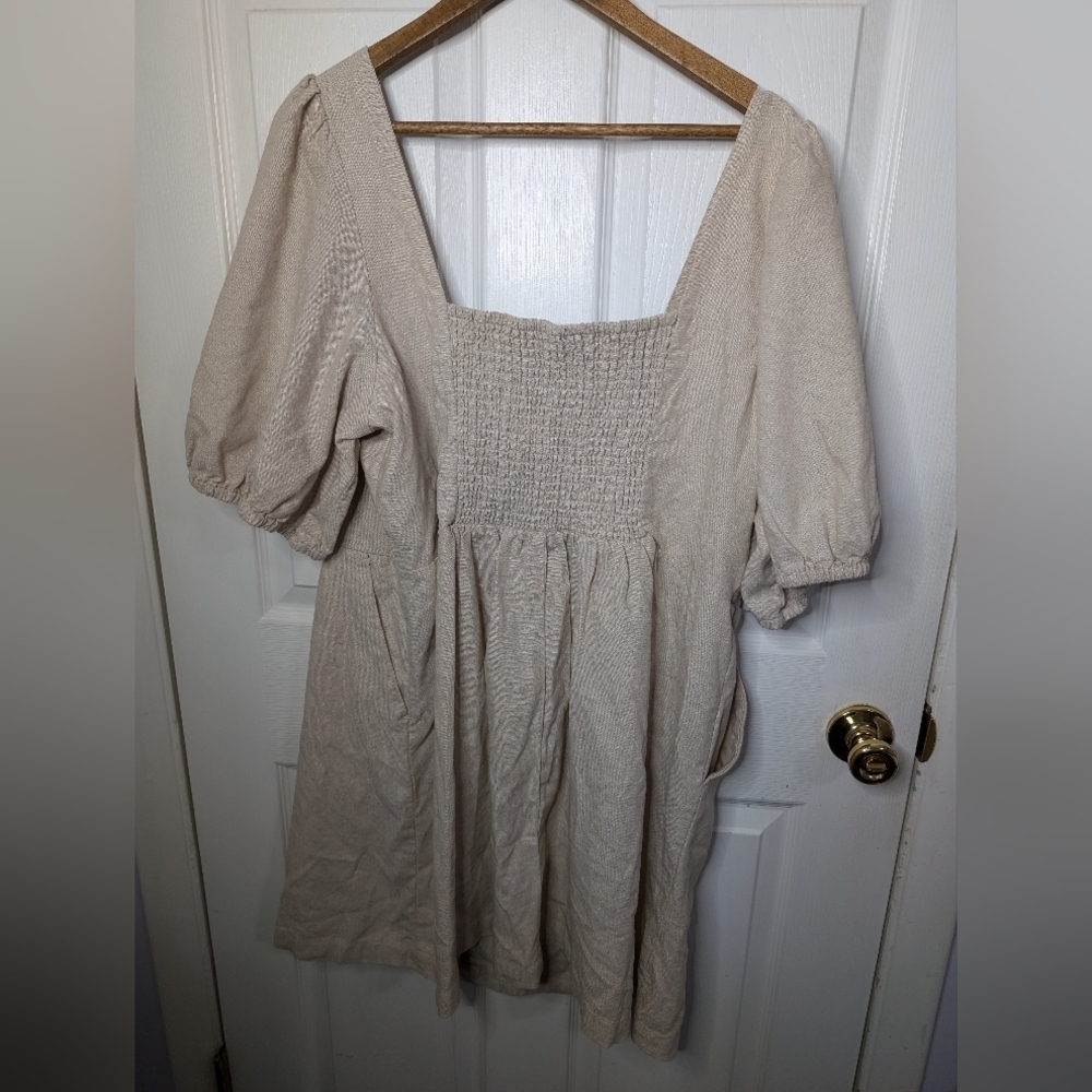 New Old Navy Womens Dress Linen Beige Short Sleeve Button Plus Size 2X NWT - Picture 2 of 5